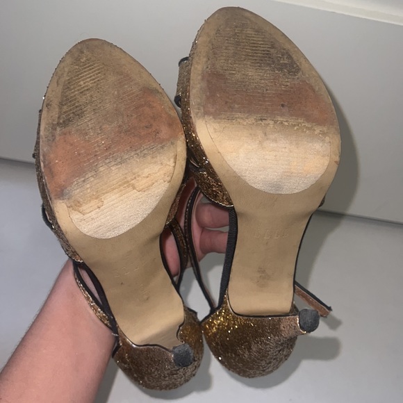 EUC Gold Glitter 5” Open Toe Stilettos by Elle - Picture 5 of 7